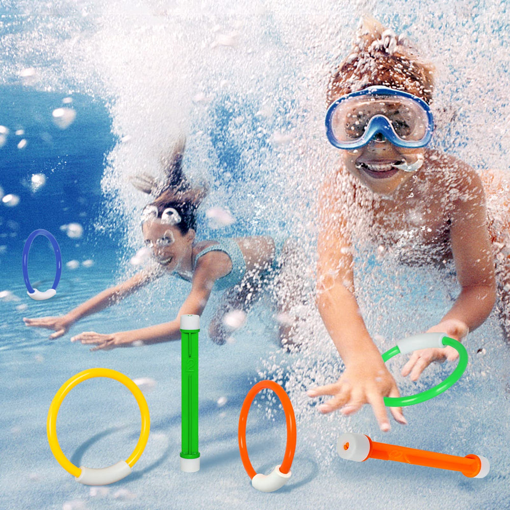 Korlon Tec brightly colored toys stand upright on the pool floor during games