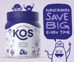 KOS Acai powder in a smoothie bowl for vibrant flavor.