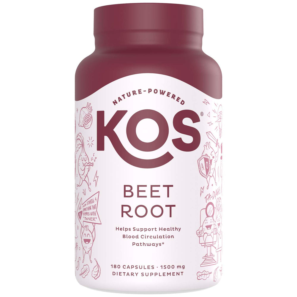 KOS Organic Beetroot Capsules bottle with 180 capsules for daily wellness.
