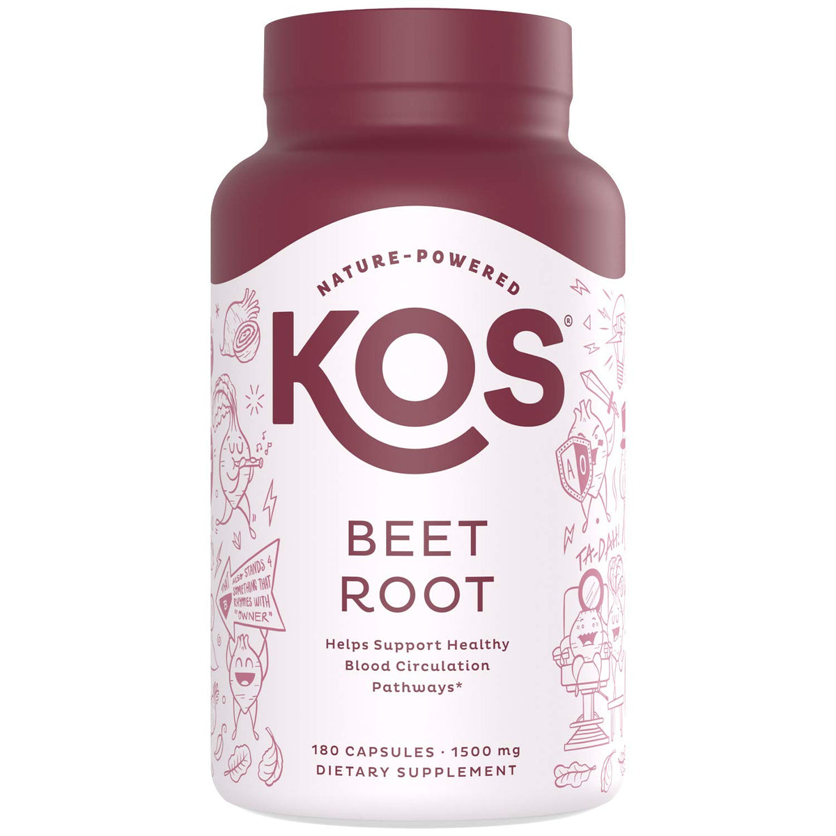 KOS Organic Beetroot Capsules bottle with 180 capsules for daily wellness.