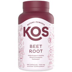 KOS Organic Beetroot Capsules bottle with 180 capsules for daily wellness.
