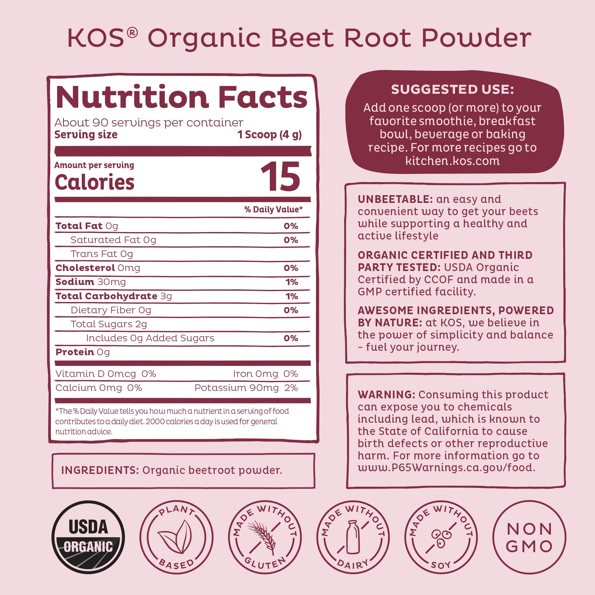 KOS Organic Beetroot Powder in baking adds natural color.
