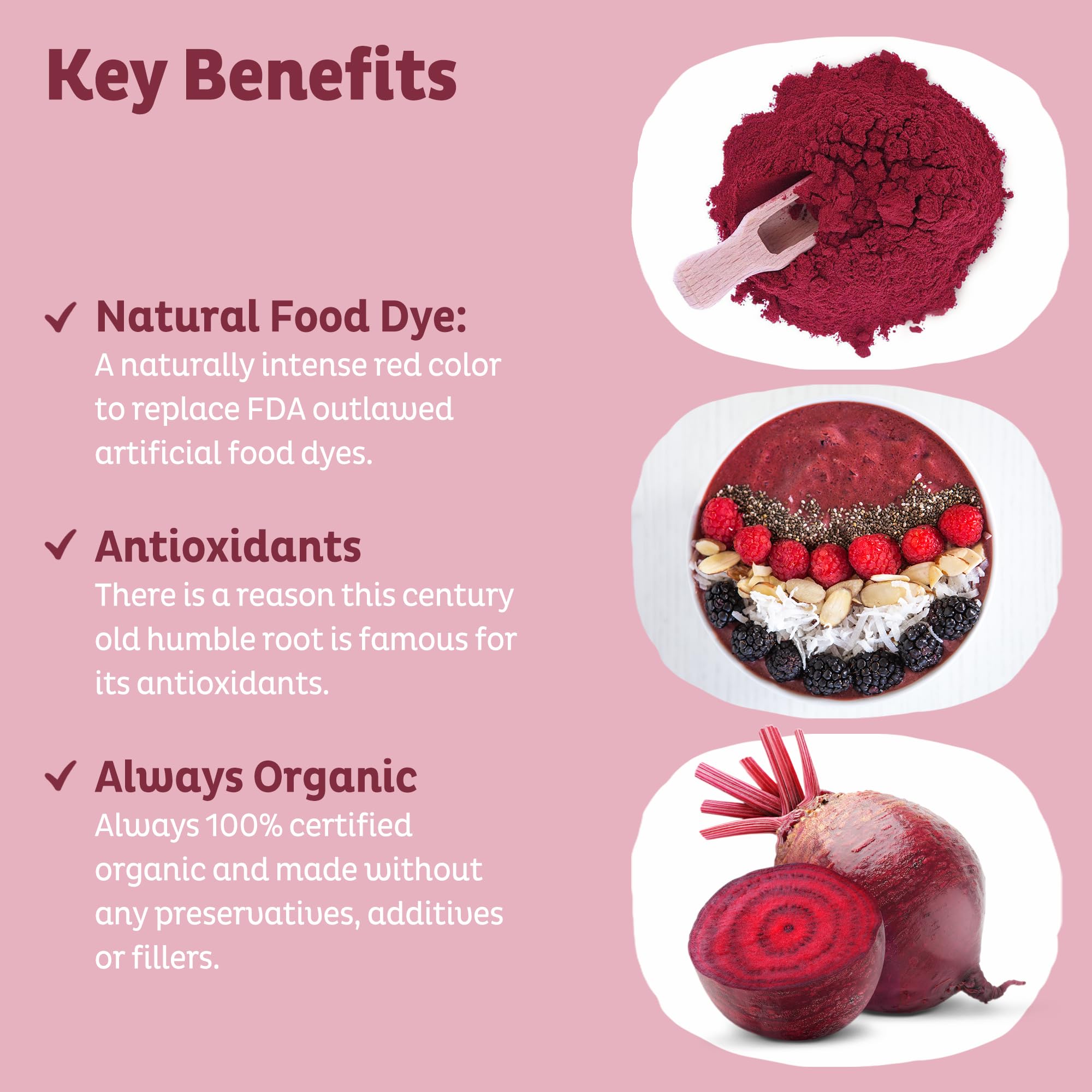 KOS Organic Beetroot Powder poured into a smoothie shows natural color and boost.
