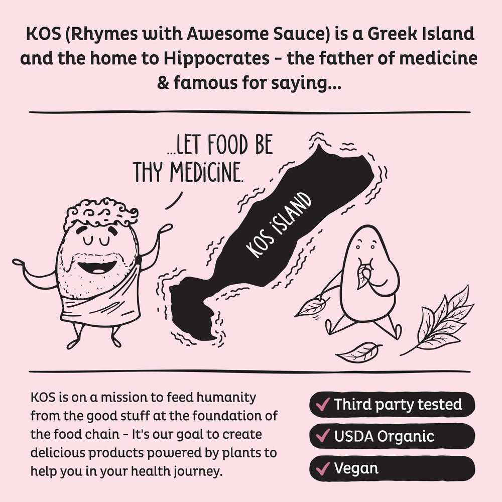 KOS organic certification label confirms USDA Organic status.
