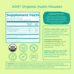 KOS Organic Inulin Powder closeup texture reveals fine, silky powder ideal for seamless blending.