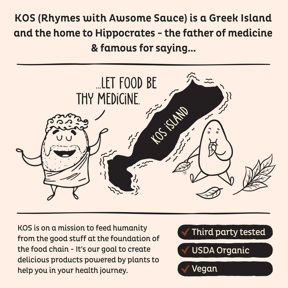 KOS keto-friendly vegan protein powder with dairy-free label.