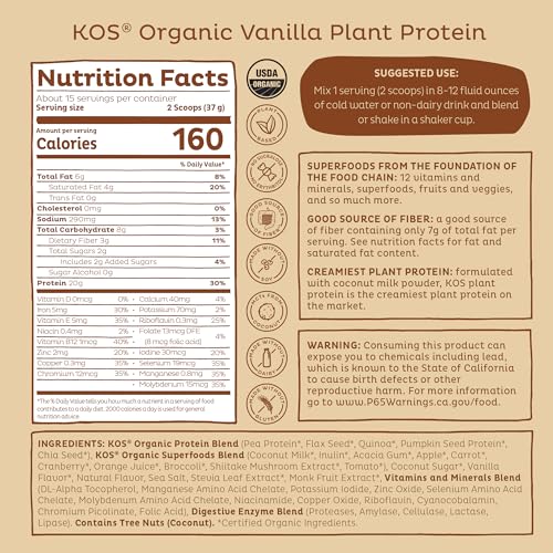 KOS vegan protein keto-friendly serving option with balanced macros.