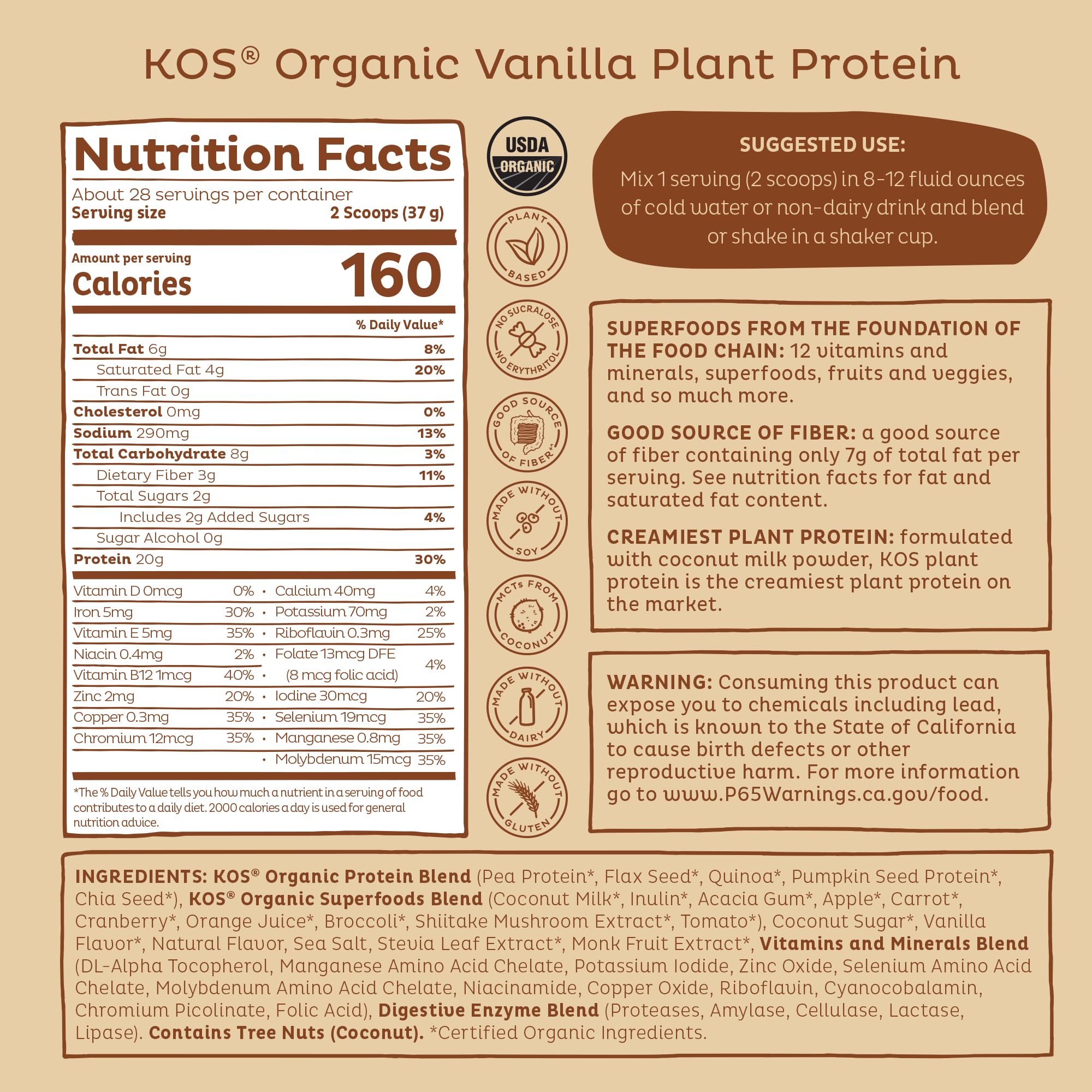 KOS Vanilla-serving image suggests quick, ready-to-use shakes for meals or snacks.