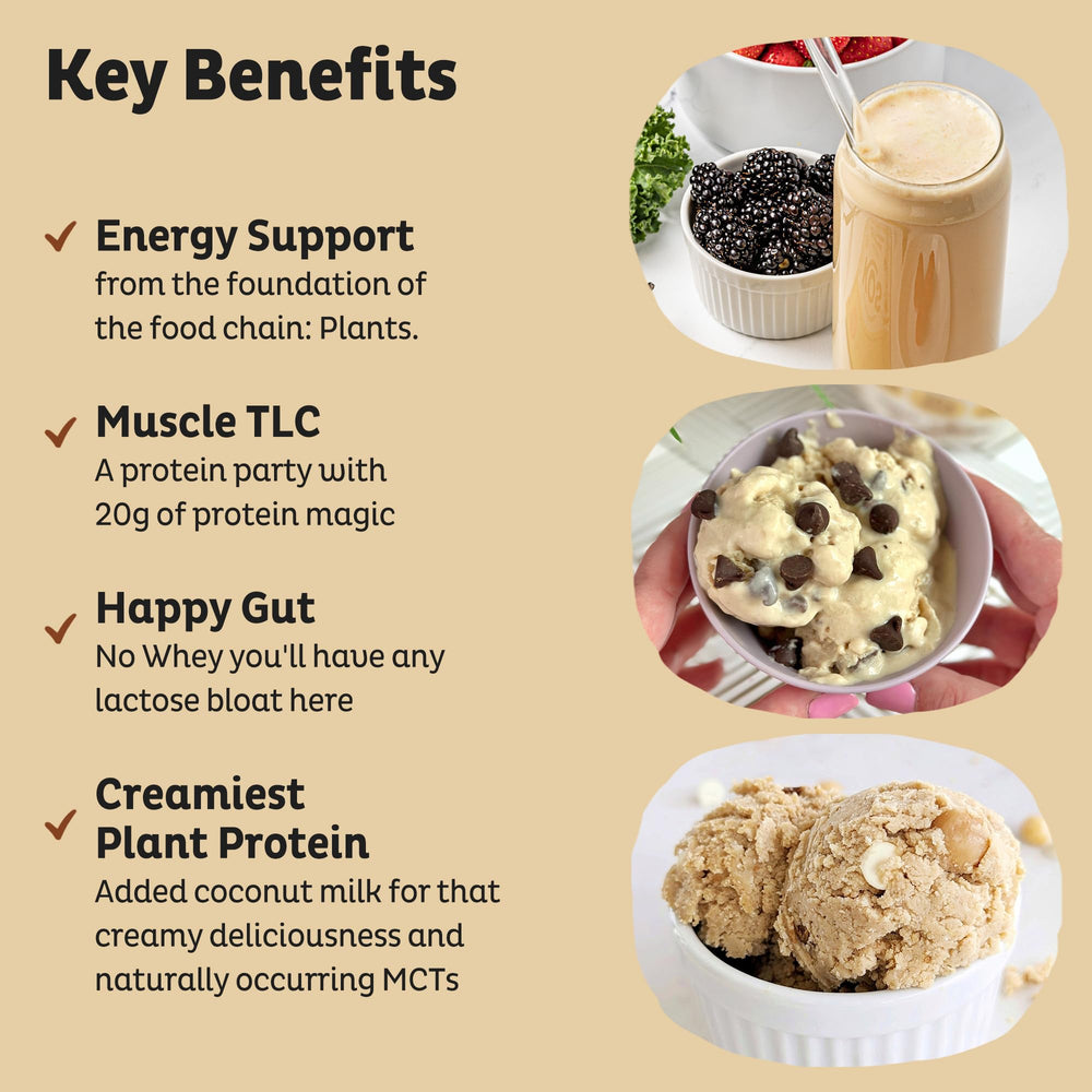 KOS vegan protein powder vanilla shake glass emphasizes creamy flavor without dairy.