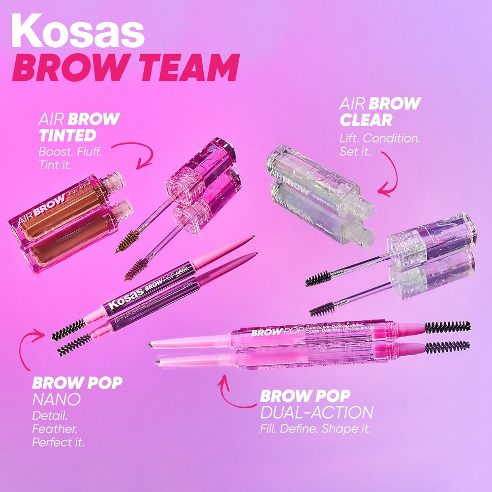 Kosas Air Brow Gel soft-hold finish for long-lasting tame.
