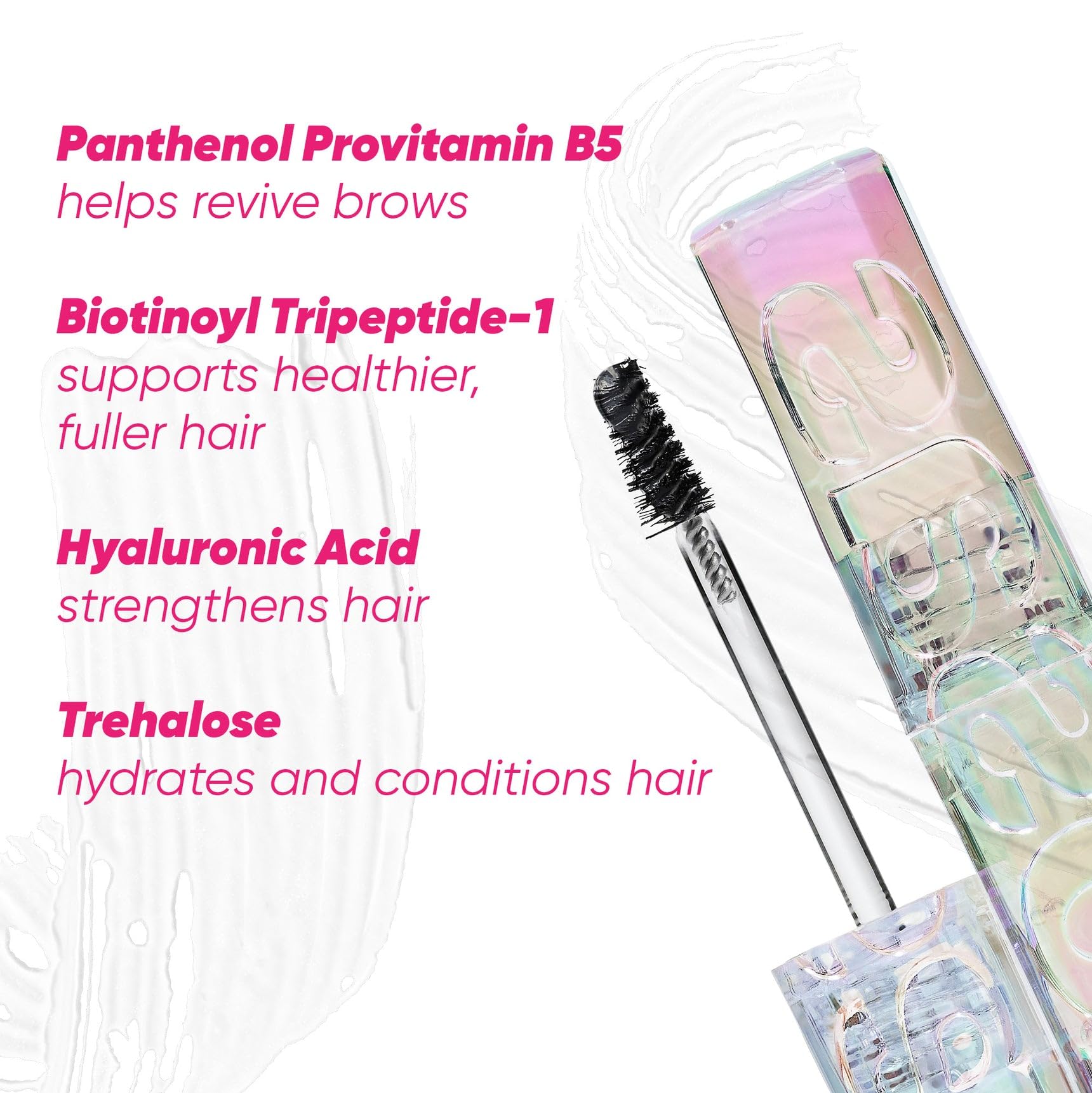 Kosas Air Brow Gel formula nourishes with castor oil and panthenol.