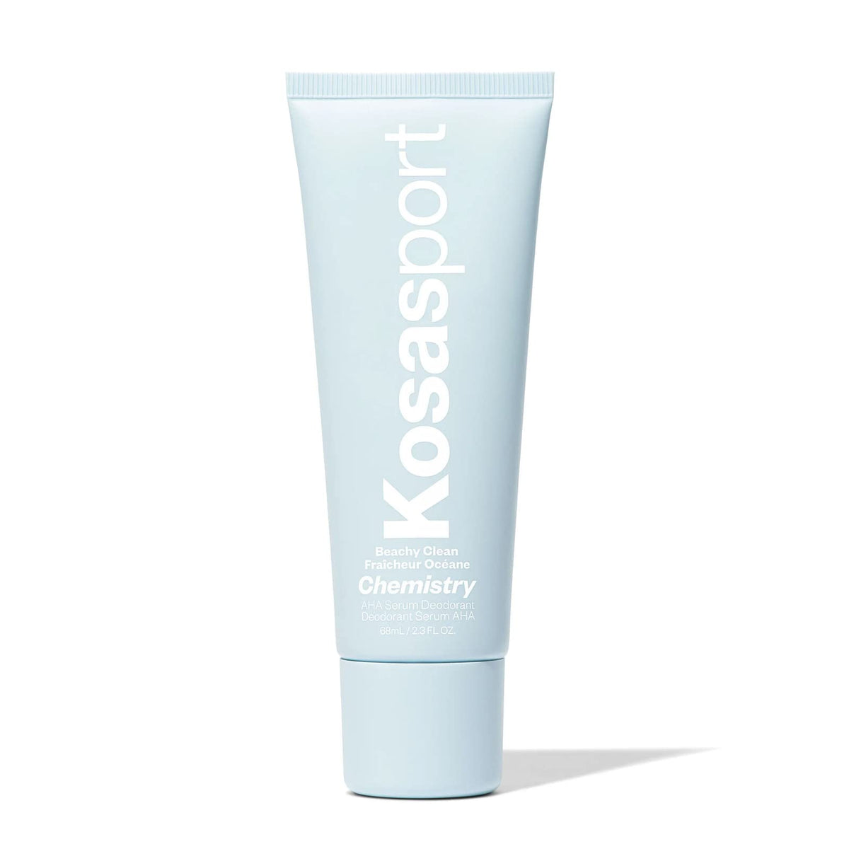 Kosas Chemistry Deodorant bottle with Beachy Clean packaging promotes fresh confidence.