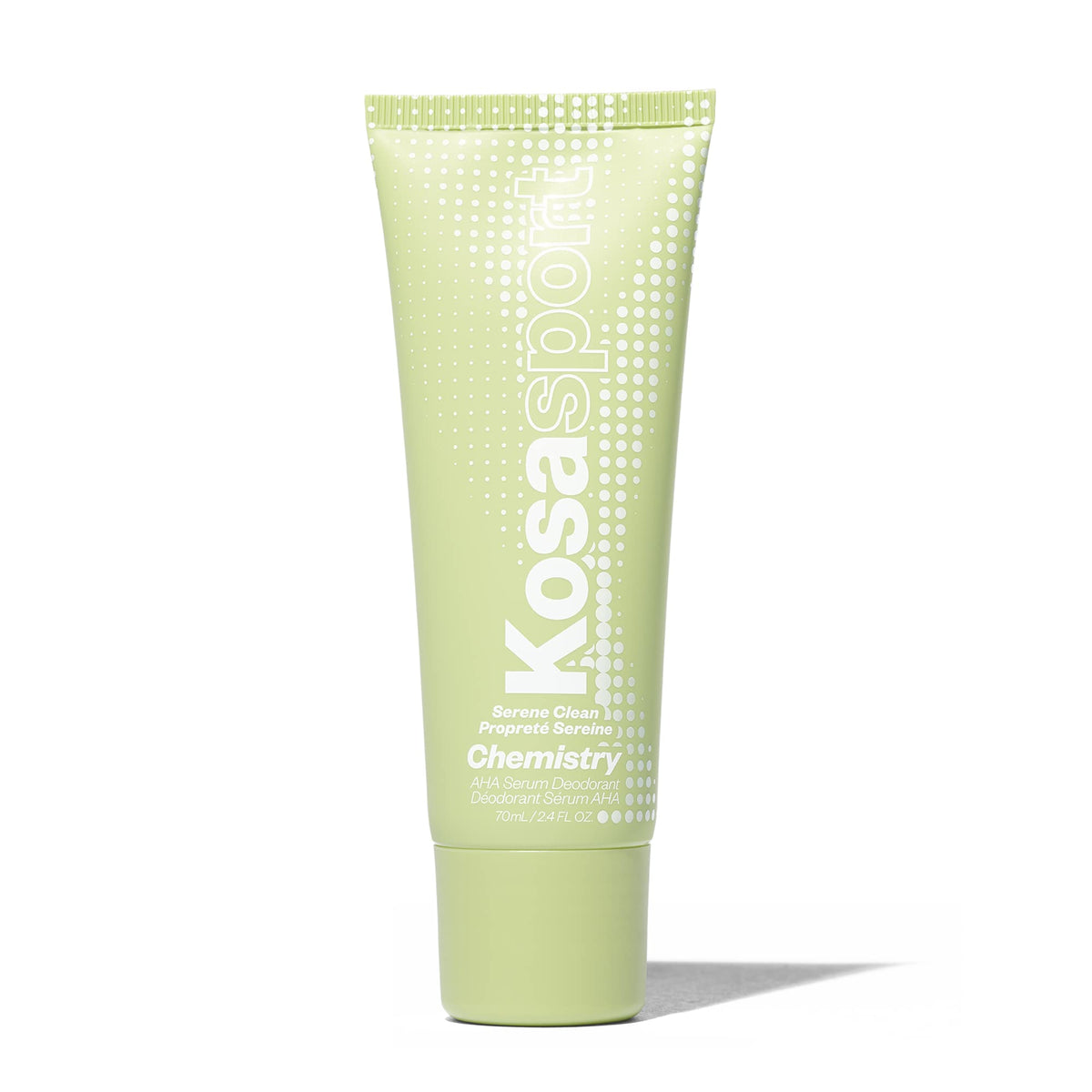 Kosas Chemistry Deodorant bottle close-up showing aluminum-free formula for sensitive skin