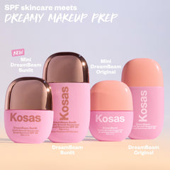 Kosas Mini DreamBeam SPF 40 bottle close-up highlighting mineral sunscreen texture.