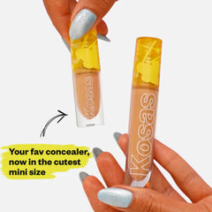 Kosas Mini Revealer Concealer under-eye swipes demonstrate brightening, dewy finish.