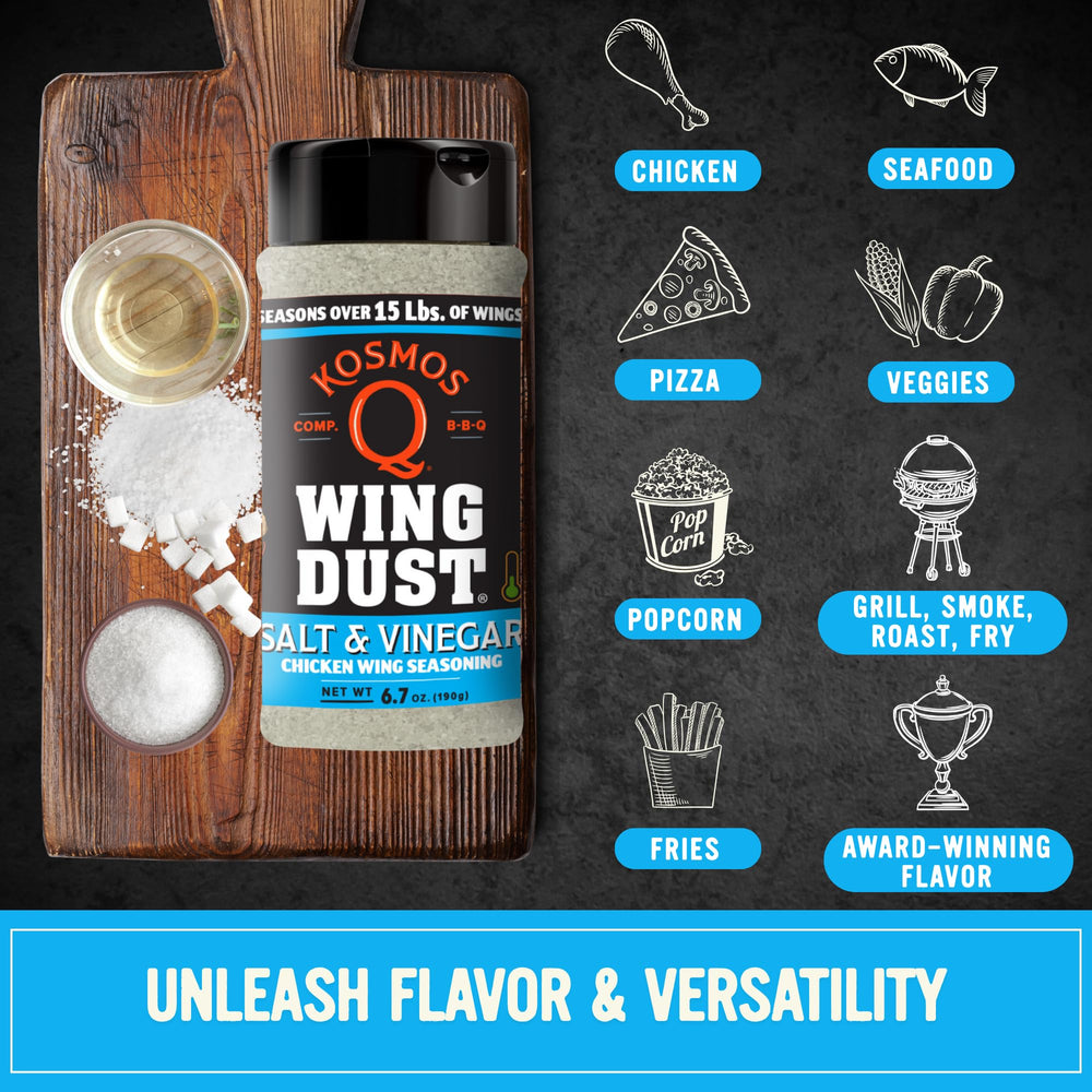 Kosmos Q Salt & Vinegar Wing Dust on popcorn adds a savory kick