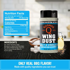 Kosmos Q Salt & Vinegar Wing Dust sprinkled on hot wings for tangy finish