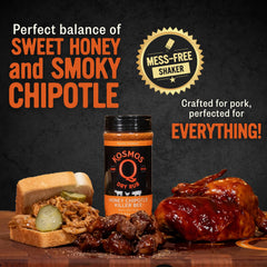 Kosmos Q Honey Chipotle Killer Bee rub on chicken for savory crust.