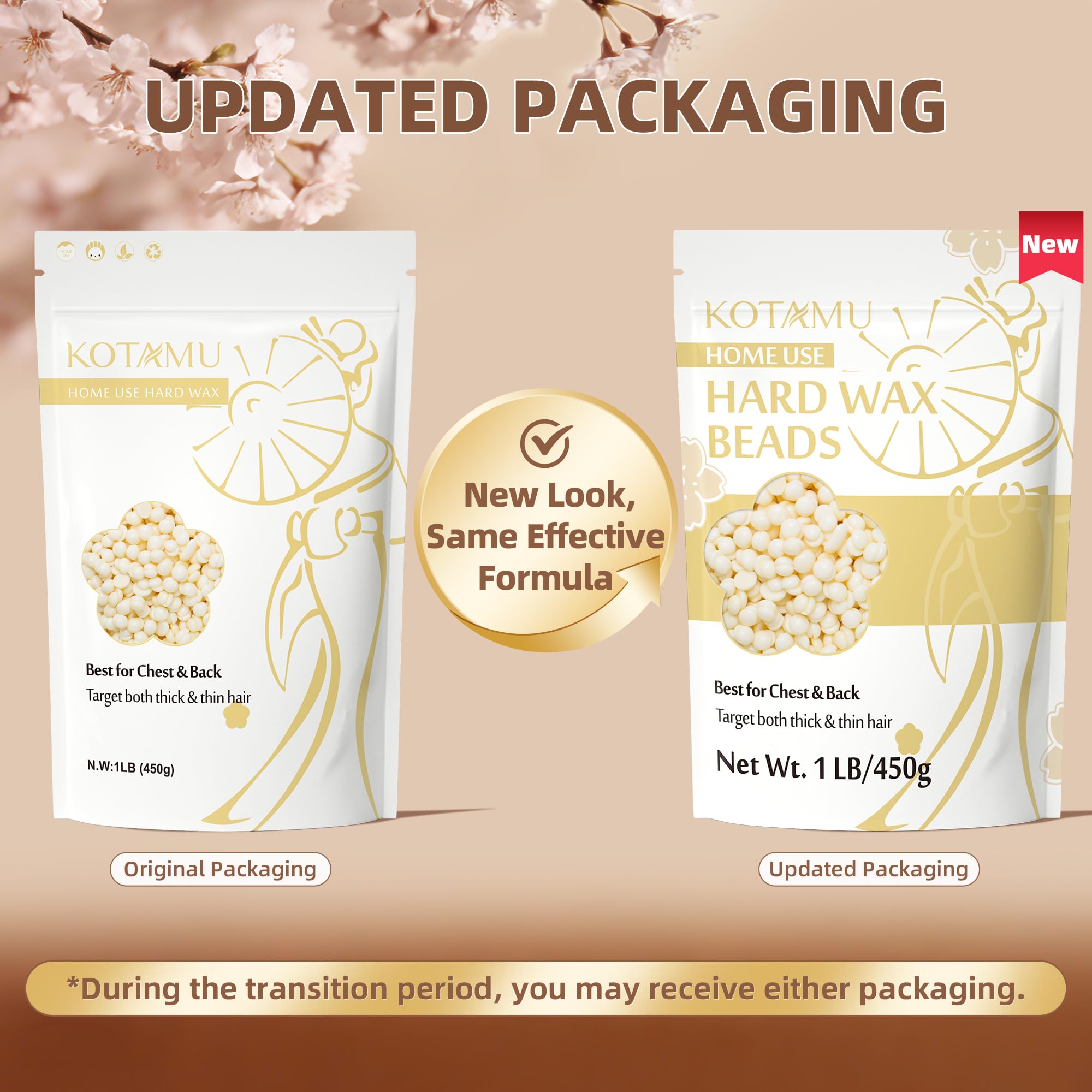 Kotamu hard wax beads melt evenly in a warmer for gentle removal.