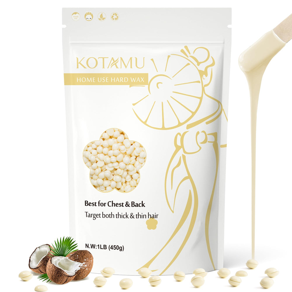 Kotamu hard wax beads pack close-up for at-home waxing convenience and value.