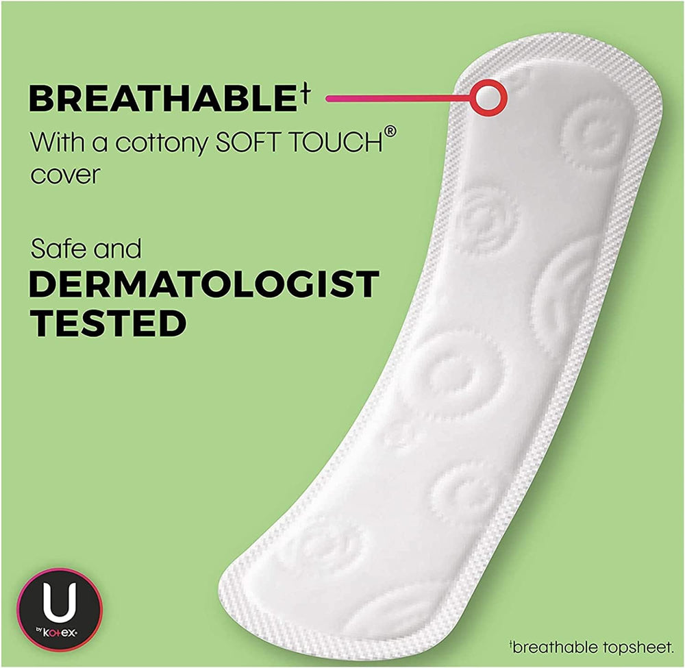 Kotex Natural Balance liner long side view emphasizes slim profile.