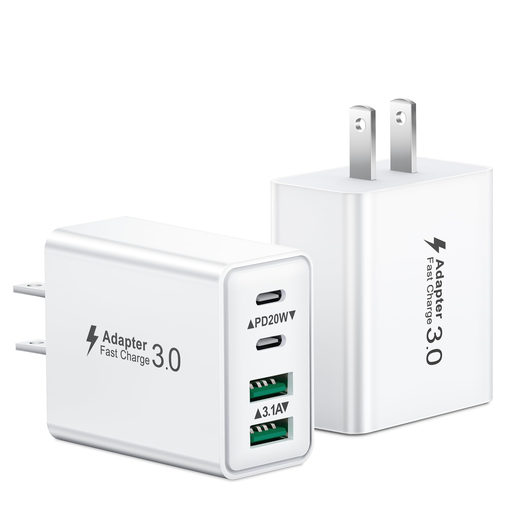 KOUEMGI 40W four-port USB-C charger block front view, compact and travel-ready.