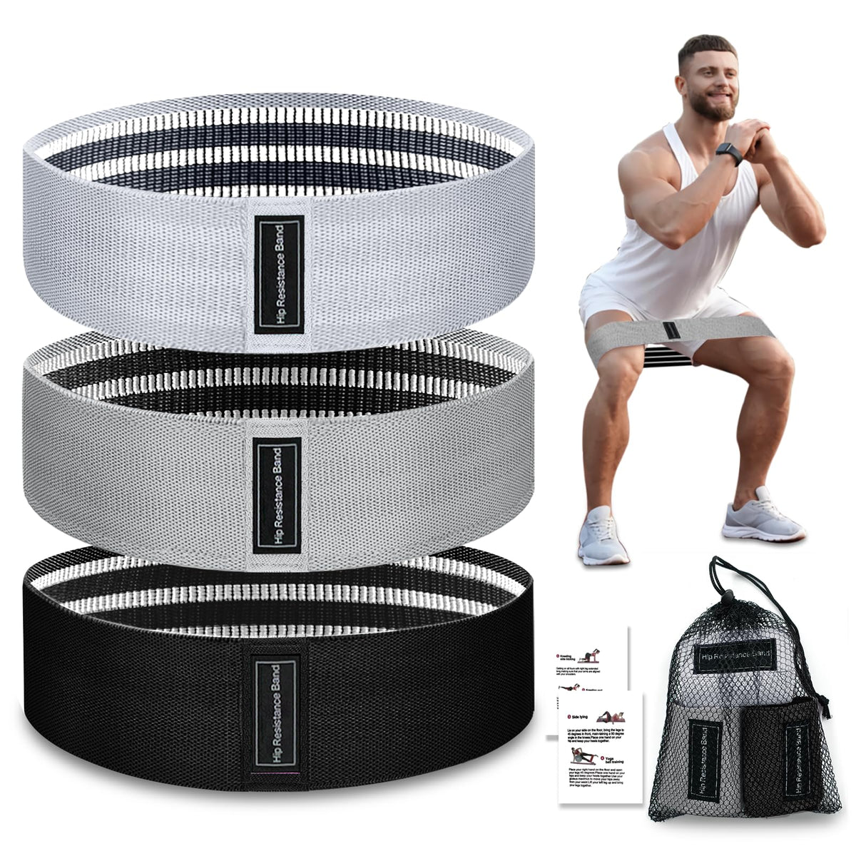Koulate fabric resistance bands in grey, front view showing durable comfort for workouts