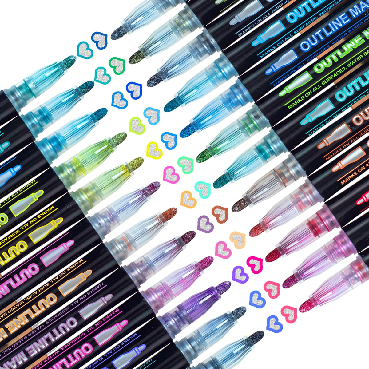 KOUSICOO glitter markers outline pens create luminous double lines for bold art outlines.