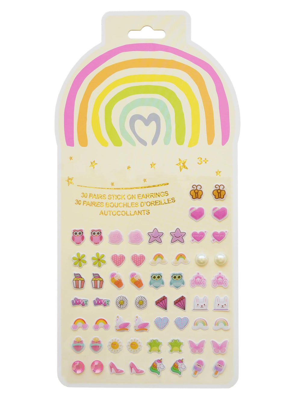 Koutey stick-on earrings unicorn rainbow pack for kids, mess-free dress-up.