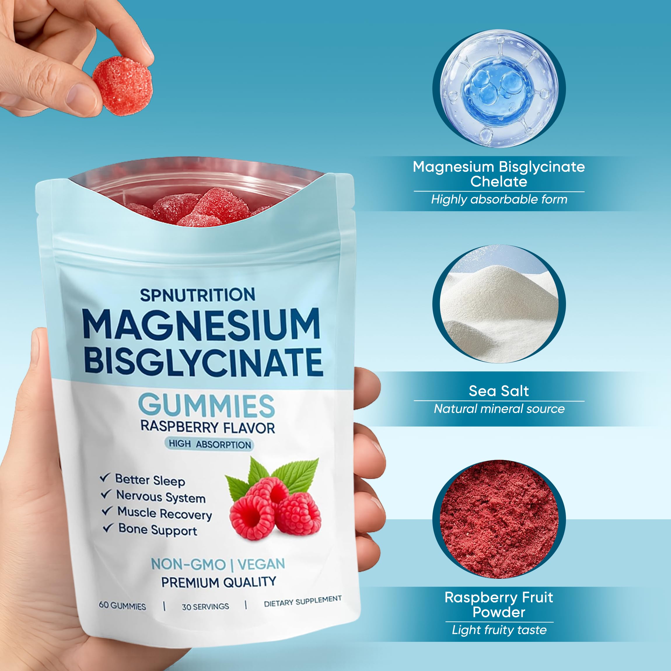KOVGOCY Spnutrition gummies raspberry flavor natural nightly routine