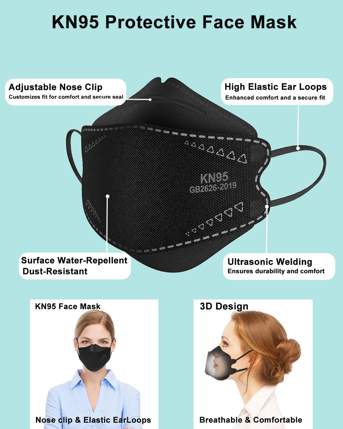KOZUVEE KN95 mask side profile shows full coverage for daily activities