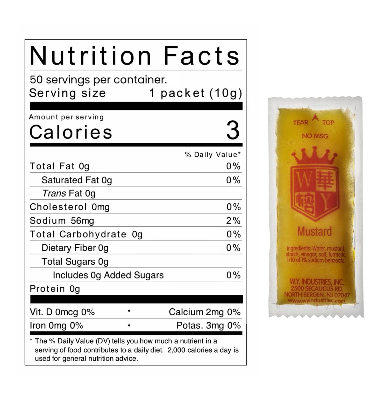 KPAK W.Y. hot mustard packets paired with egg rolls and dumplings for dipping