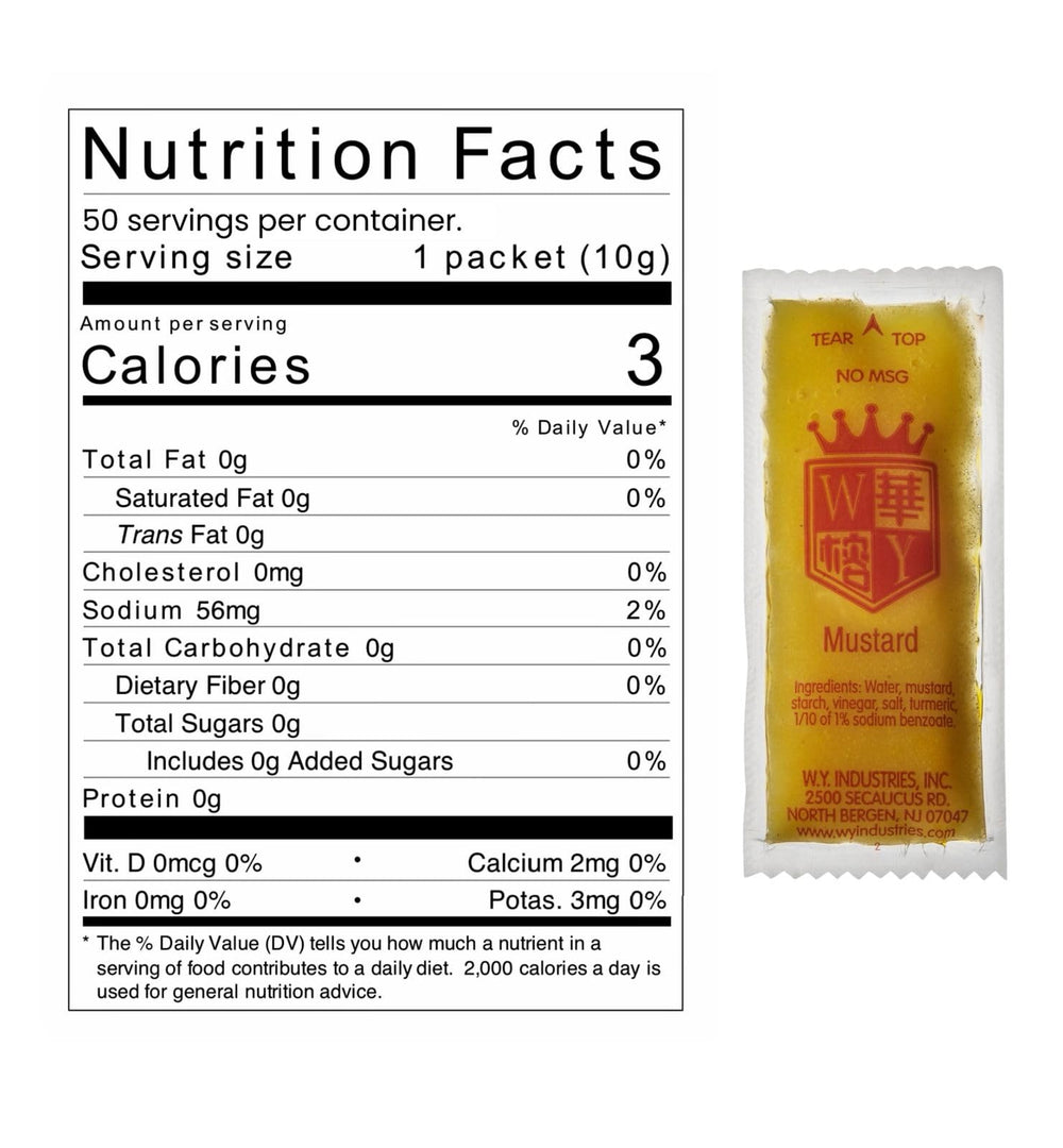 KPAK W.Y. hot mustard packets paired with egg rolls and dumplings for dipping