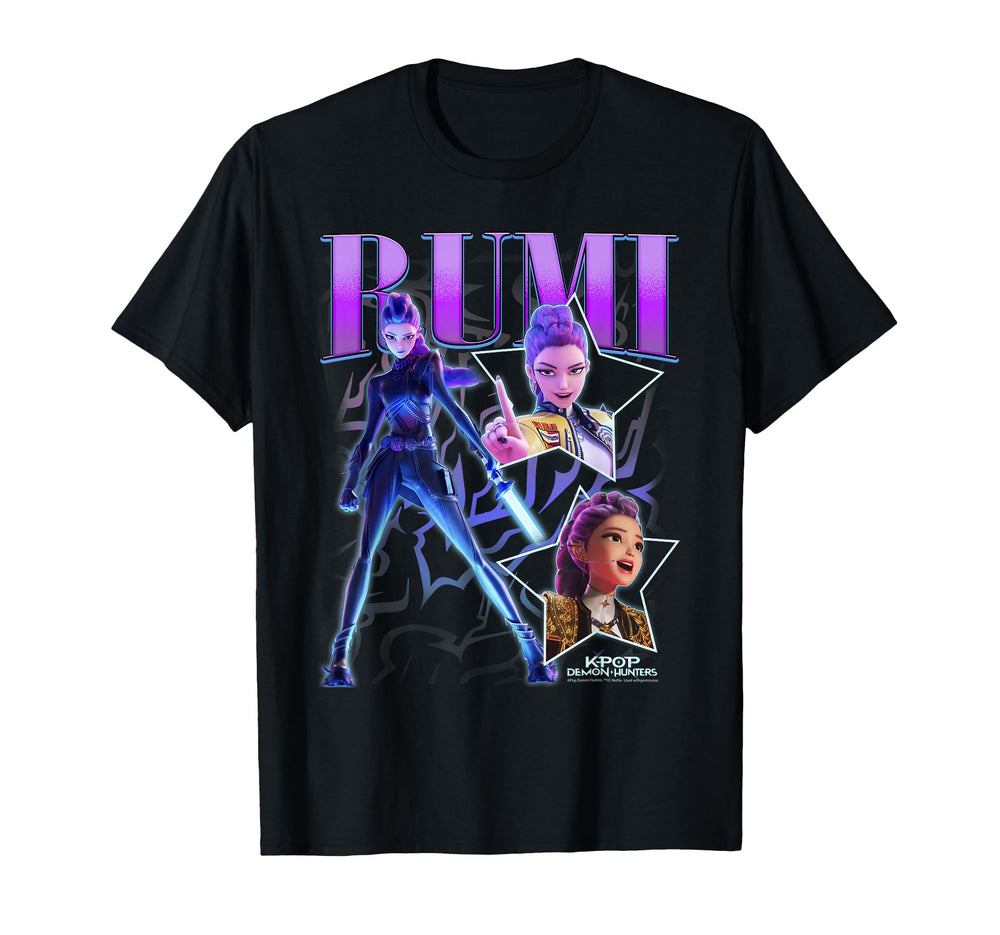 KPop Demon Hunters Rumi T-Shirt with Y2K poster design, ideal for K-Pop fans at events
