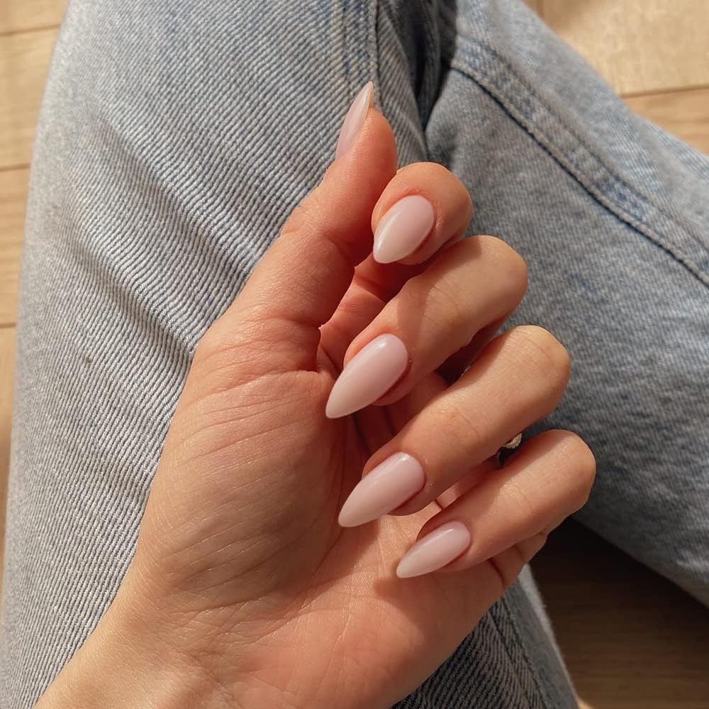 KQueenest dusty pink press-on nails with UV coating for radiant shine.