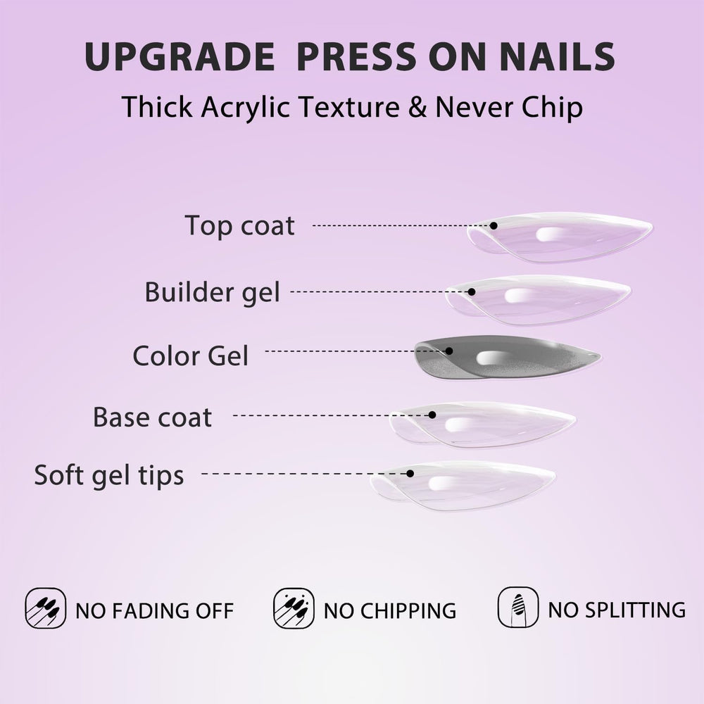 KQueenest dusty pink press-on nails close-up of almond tips with durable finish.