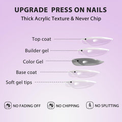 KQueenest dusty pink press-on nails close-up of almond tips with durable finish.