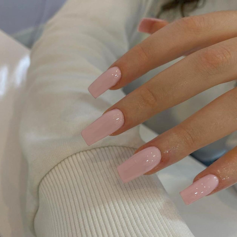 KQueenest nude pink gel full-cover press-on nails in natural finish