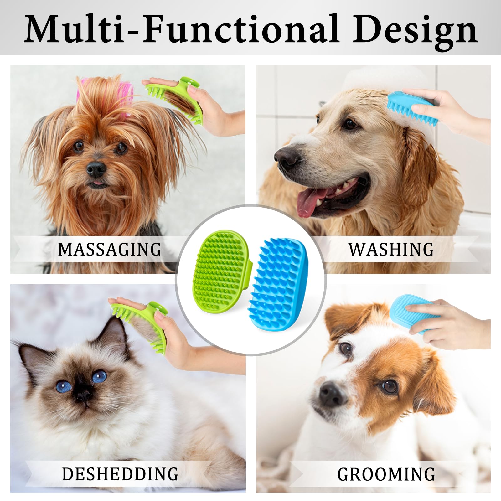 KQUQK dog bath brush set helps deshed and clean pets efficiently