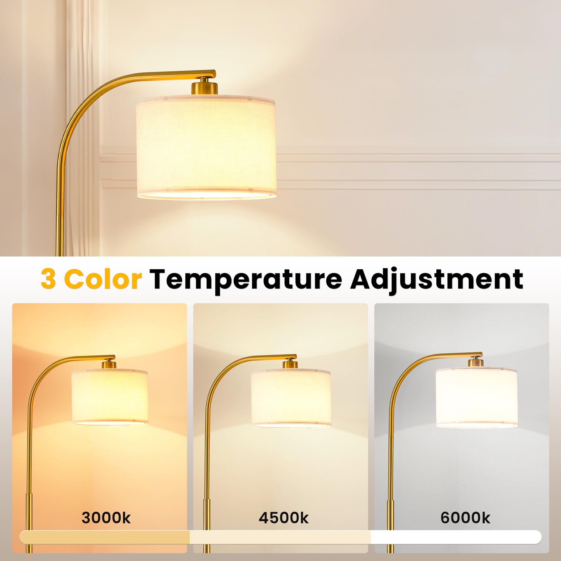 KQW tall floor lamp shows a durable 9W LED bulb for long-lasting illumination