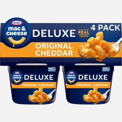 Kraft Deluxe Mac and Cheese cups front view, ideal for quick weeknight dinners.