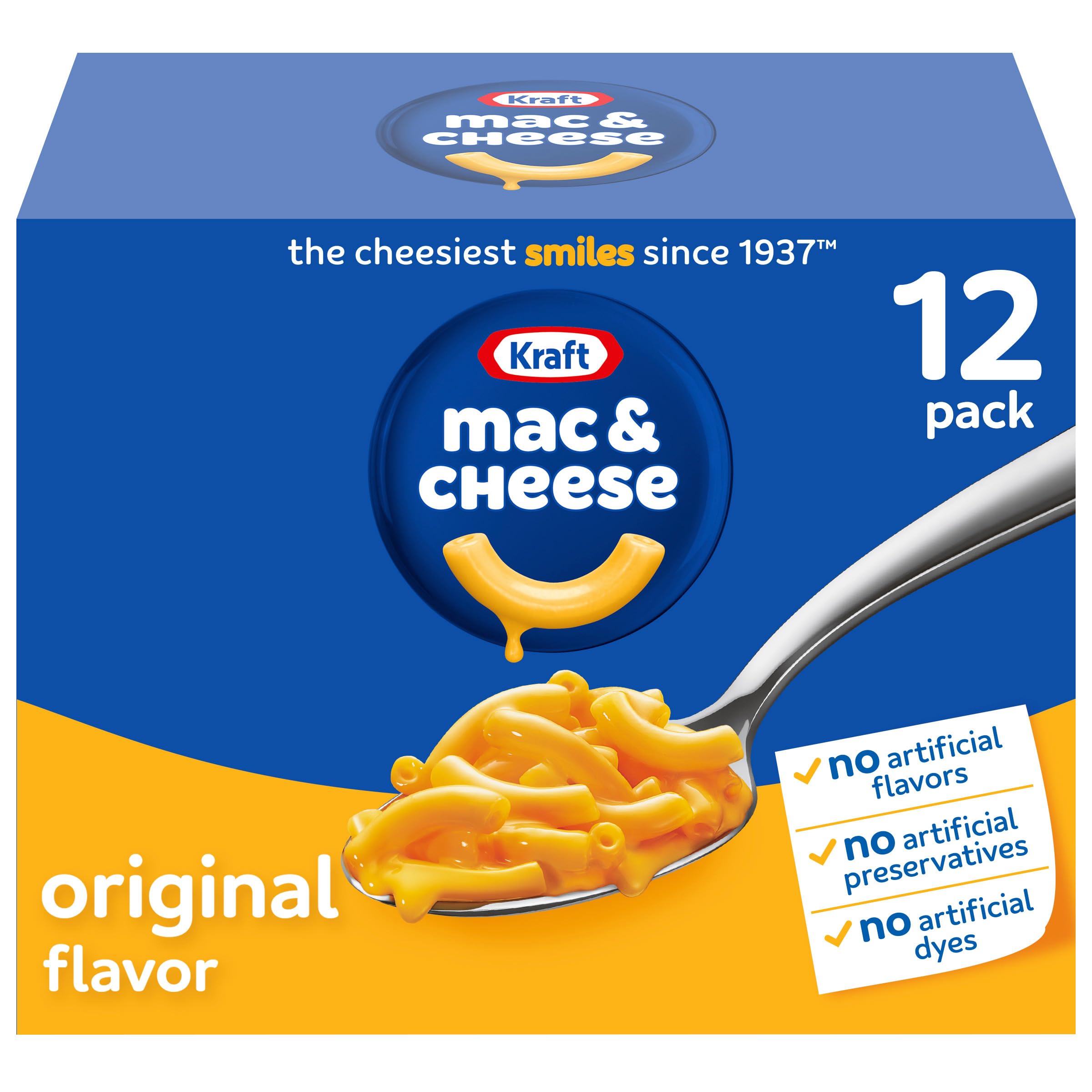 Kraft Mac & Cheese 12-box bundle on kitchen counter, ideal for easy meals.