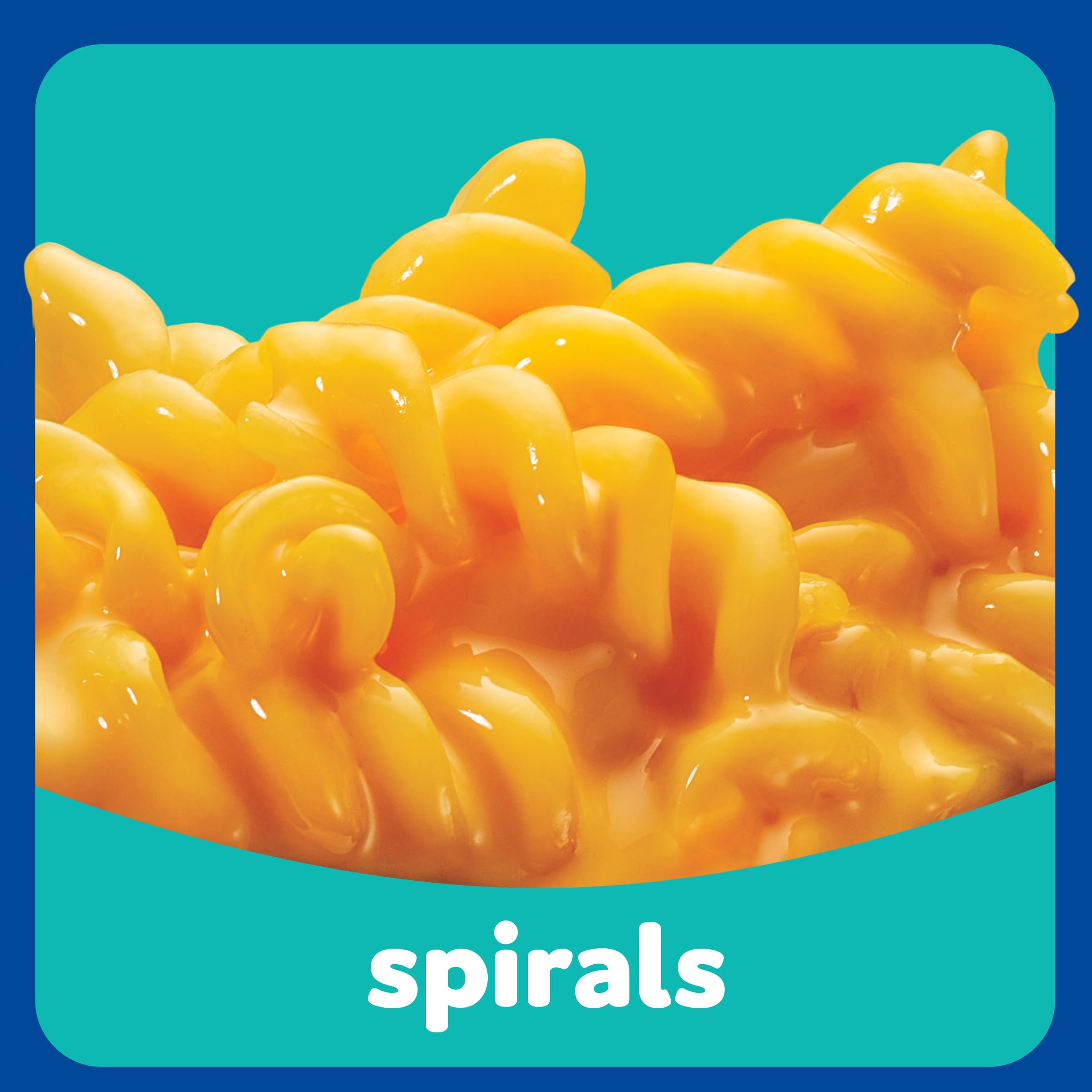 Kraft Spirals Mac & Cheese box on pantry shelf for easy meals.