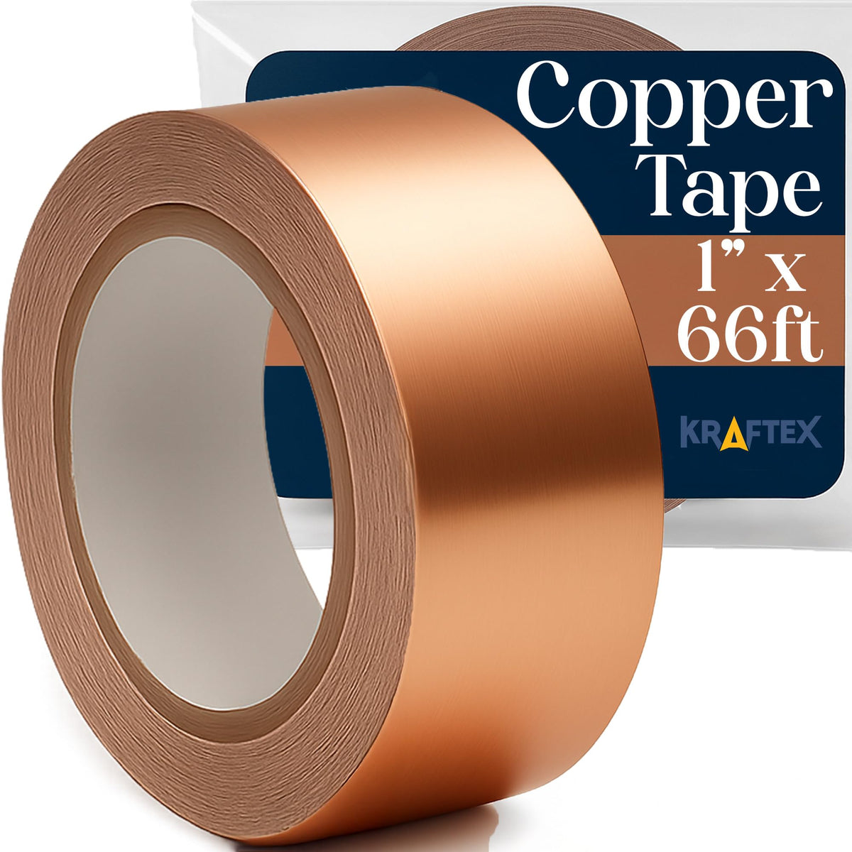Kraftex copper tape 1in 66ft roll for EMI shielding and stained glass projects.