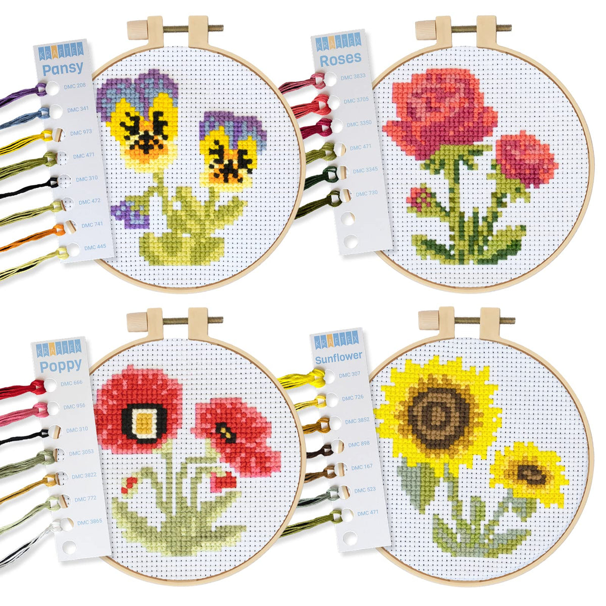 Kraftex stamped cross stitch kit with poppy design for beginners, easy start to creativity