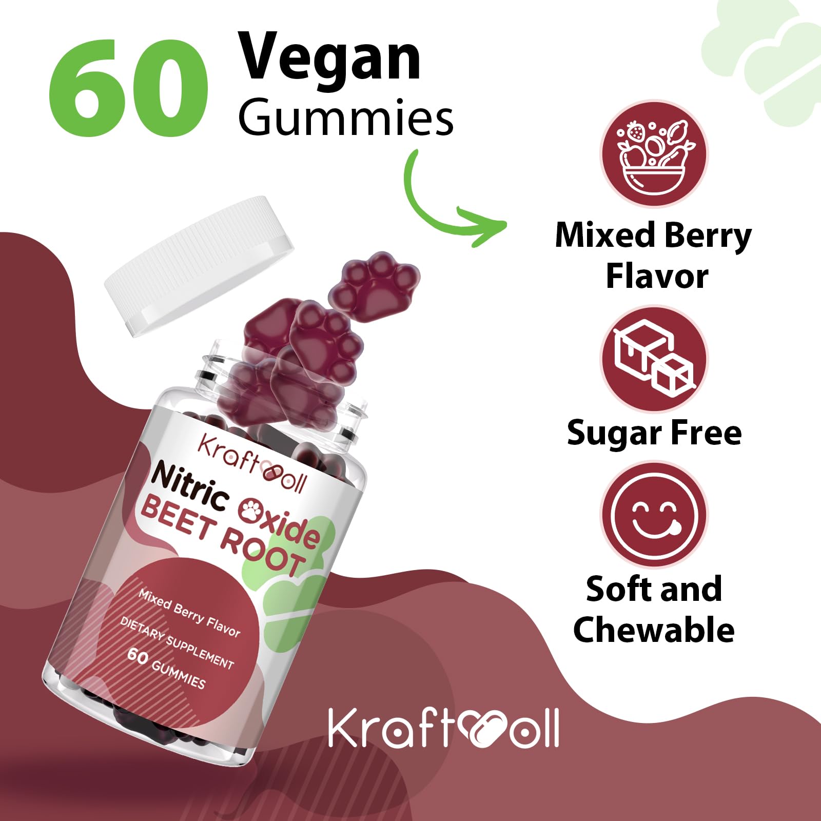 Kraftvoll Nitric Oxide formula with grapeseed and pomegranate highlighted in ingredients imagery