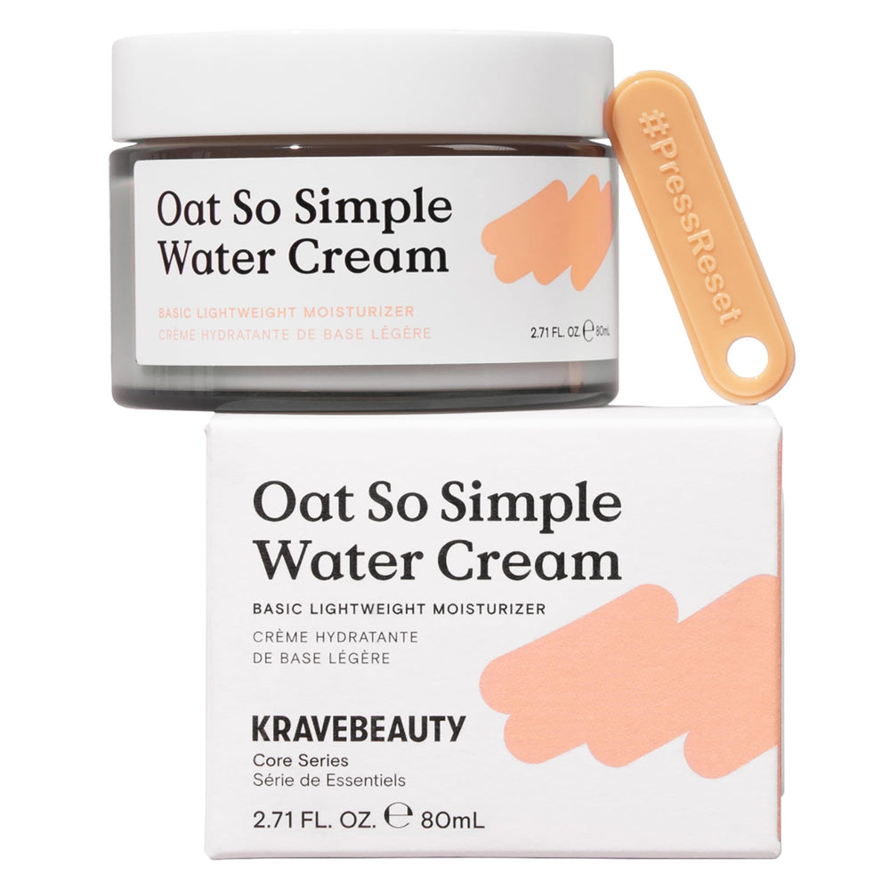 KraveBeauty Oat So Simple Water Cream bottle showing minimalist formula for sensitive skin