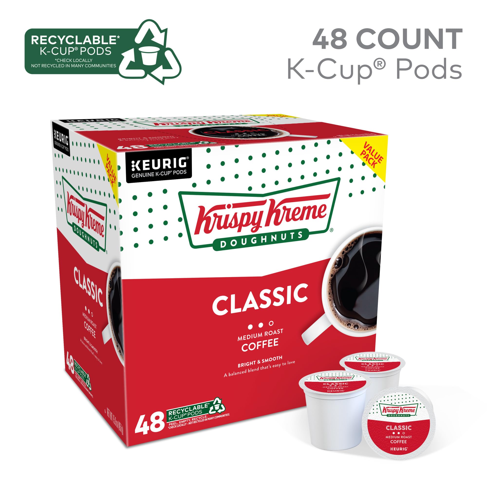 Krispy Kreme classic medium roast coffee bag featured for rich, balanced flavor.
