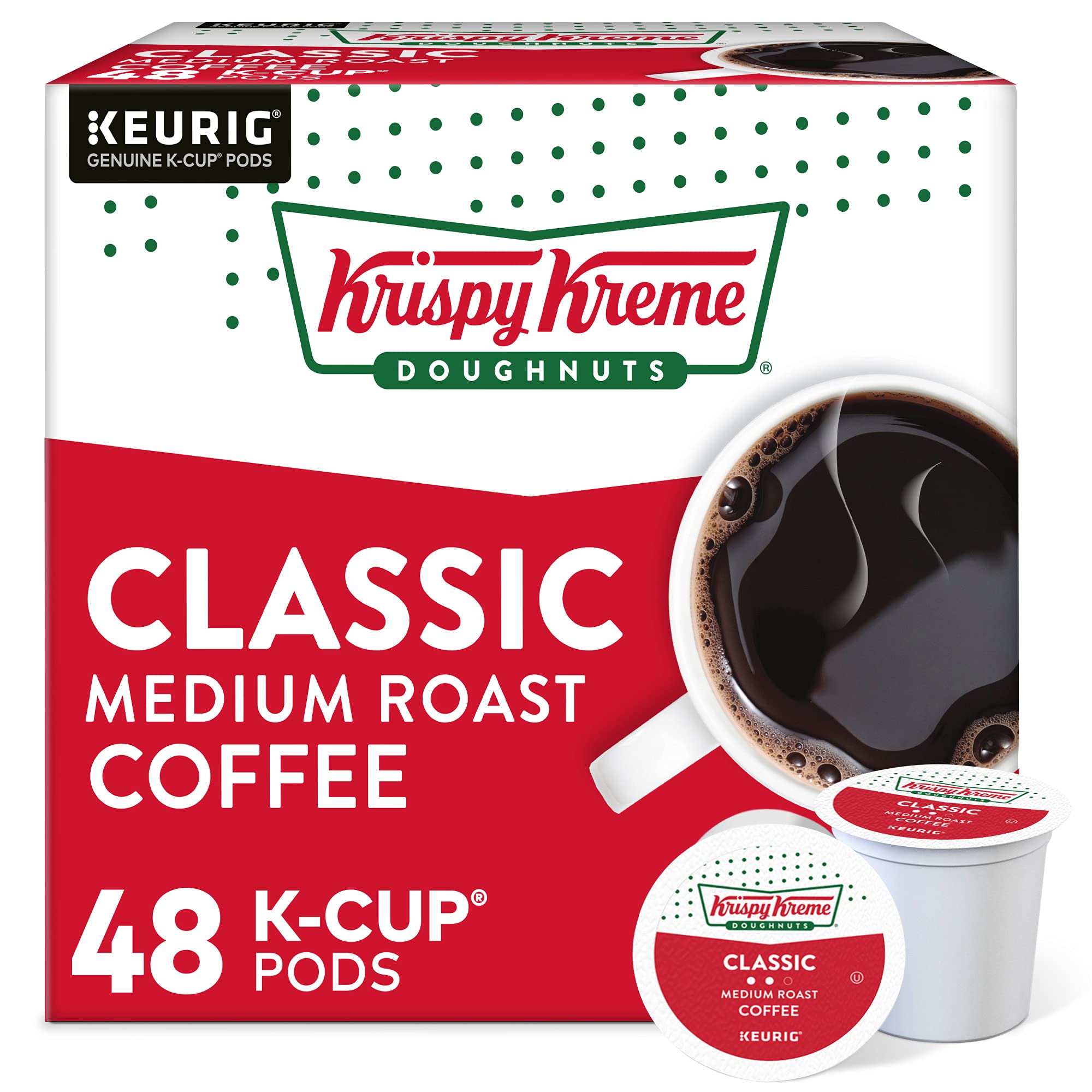 Krispy Kreme doughnuts paired with a coffee pod for quick weekday mornings.