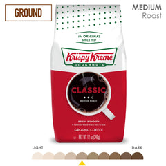 Krispy Kreme Classic coffee grounds ready for grind and brew.